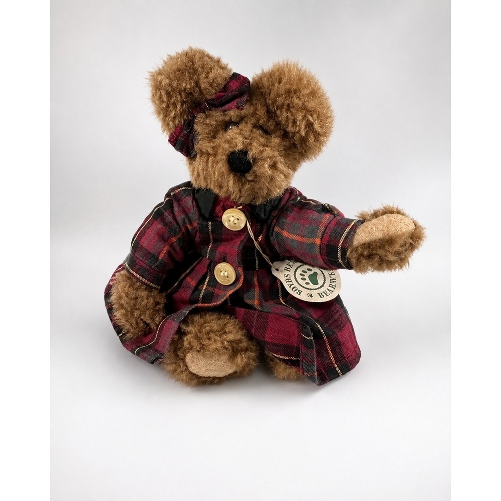 Boyds Bears Bearwear Teddy Bear Burgundy Plaid Dress Bow 7 Inch Vintage